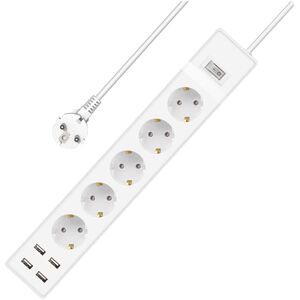 Extension socket No brand, 5 way, 250V, 16A, Cable, 1.5m., 4 x USB F, With switch, White - 17889 έως 12 άτοκες Δόσεις