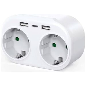 Extension socket No brand, 2 way, 250V, 16A, Without Cable, 4 x USB F, 1 x USB-C, White - 17891 έως 12 άτοκες Δόσεις