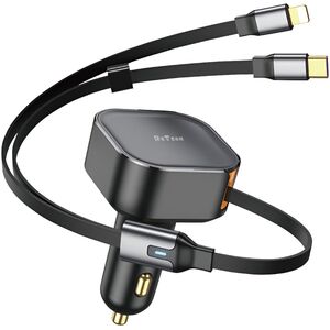 Car socket charger DeTech DE-C53, Type-C, Lightning Cable, 30W, Black - 40519 έως 12 άτοκες Δόσεις