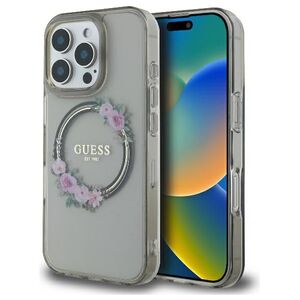 Guess case for iPhone 16 Pro 6,3&quot; GUHMP16LHFWFCK IML Flowers Wreath black MagSafe 3666339346362