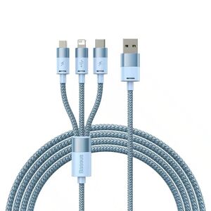 Baseus Καλώδιο USB 3σε1 StarSpeed Series. USB-C + MicroUSB + Lightning 1.2m Γαλάζιο (CAXS000017) (BASCAXS000017) έως 12 άτοκες Δόσεις