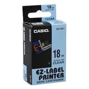 Casio Taśma XR-18X1, czarny druk/przezroczysty podkład, nielaminowany, 8m, 18mm
