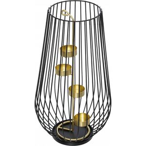 Atmosphera Metalowy świecznik ze złotym detalem, tealight, 45 cm