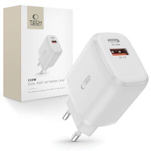 Tech-Protect C20W USB-C PD 20W / USB-A QC 3.0 network charger - white 9589046924293