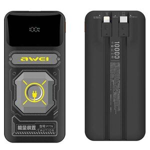 AWEI PowerBank with built-in Lightning/USB-C cable P77K 10000mAh black/black 22.5W 6954284011761