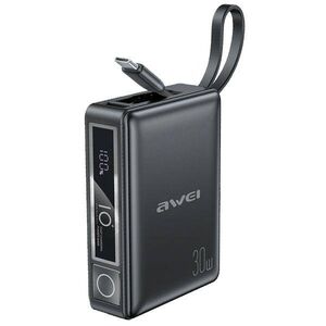 AWEI PowerBank with built-in cable P87K 10000mAh black/black 30W 6954284008624