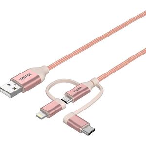 Kabel USB Unitek USB-A - USB-C + microUSB + Lightning 1 m Różowy (Y-C4036ARG)