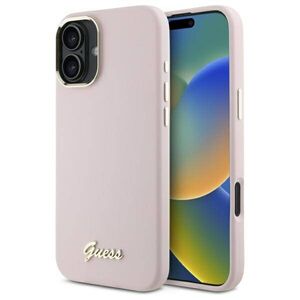 Original Case IPHONE 16 PLUS Guess Hardcase Silicone Script Metal Logo & Frame (GUHCP16MSMBSLP) pink 3666339344269