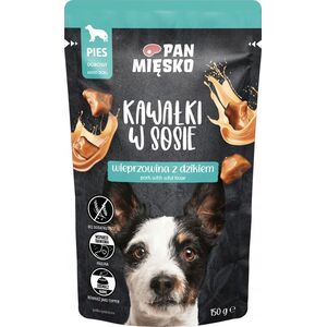 Pan Mięsko PAN MIĘSKO Kawałki w sosie Wieprzowina z dzikiem (dorosły) - Karma mokra dla psa - 150g