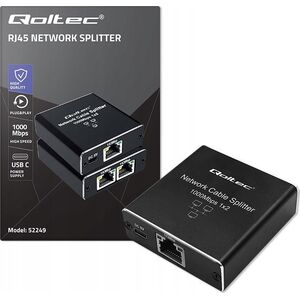 Qoltec Rozdzielacz Splitter mini SWITCH 1x2 port RJ45 | 1000Mbps | USB-C| Aluminium
