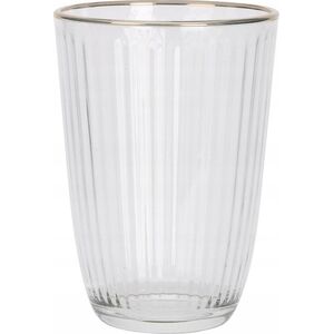 Excellent Houseware Prążkowana szklanka ze złotym brzegiem, 395 ml