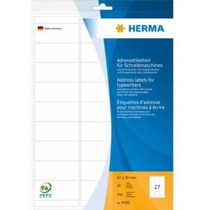 Herma Naklejki adresowe dla maszyn do pisania, biały, 67 x 30 mm, 540 sztuk (4430) 785289 4008705044301