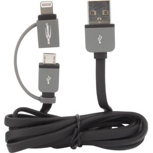 Kabel USB Ansmann USB-A - microUSB + Lightning 1 m Szary (1700-0037) 831127 4013674059201