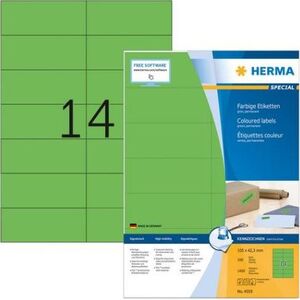 Herma Kolorowe etykiety A4, 105 x 42,3 mm, zielony, trwała przyczepność - 4559 1637010 4008705045599