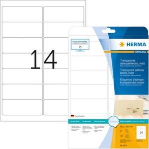 Herma Przezroczyste etykiety adresowe do folii, matowe A4, 99,1 x 38,1 mm, odporne na warunki atmosferyczne, trwała przyczepność - 8671 1637025 4008705086714