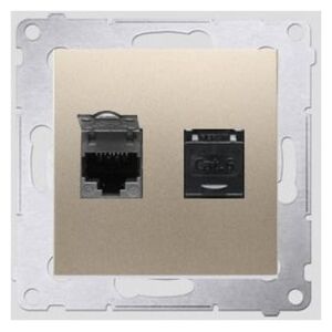 Kontakt-Simon Gniazdo komputerowe SIMON54 podwójne 2xRJ45 kat.6 z przesłoną złoty mat - D62.01/44 3107862 5902787824709