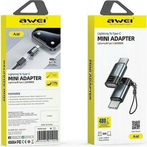 Adapter USB Awei AWEI Adapter A12 Lightning/USB-C szare    /grey