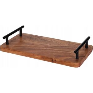 Home Styling Collection Taca do serwowania z drewna akacji z uchwytami metalowymi, 30 x 15 x 5 cm