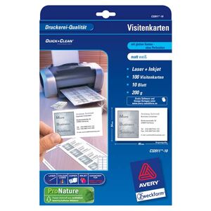 Επαγγελματικές κάρτες Avery Zweckform, λευκές, ματ, A4, 200 g/m2, 85x54mm, 10 φύλλα 945739 4004182242742