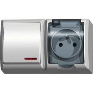Ospel Łącznik hermetyczny pojedynczy z podświetleniem Fala + gniazdo z/u klapka białe (ZH-Ł1SG/00/d) 3380722 5907438279914