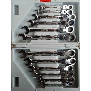 Silver Zestaw kluczy płasko-oczkowych z przegubem i grzechotką 8 - 19mm 12szt. (SK-012-01) 3424118 5907589360134