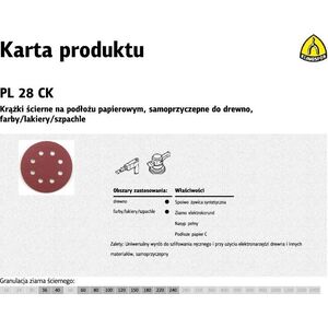 Klingspor krążek ścierny samoprzyczepny125mm PL28CK gr.150 GLS5, 8 otworów, 50 sztuk (270702) 4915318 5907560042172