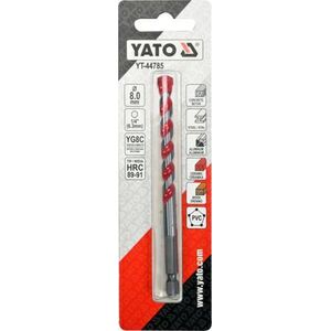 Wiertło Yato `Wiertło uniwersalne 8,0x100 mm.uchwyt 1/4"Hex (beton,ceramika,stal,alum.,PCV,drewno) 6225595 5906083038341