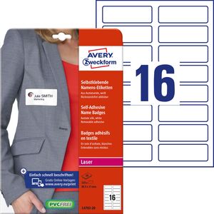 Avery Zweckform Samoprzylepne identyfikatory do zadruku Avery Zweckform, 20 ark./op., 88,9 x 31 mm, sztuczny jedwab 7703091 4004182147832