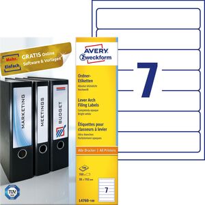 Biurfol ETYKIETY NA SEGREGATORY A4 100 ARK./OP. 192 x 38 MM BIAŁE, BIAŁY 7944621 4004182036891