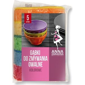 Anna Zaradna Gąbki do zmywania ANNA ZARADNA, owalne kolorowe, 5szt., mix 8013457 5903936033225