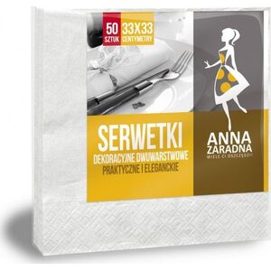 Anna Zaradna Serwetki ANNA ZARADNA, dwuwarstwowe, składane, 33x33cm, 50 szt., białe, biały 8013473 5903936015672