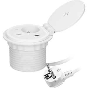 Orno Gniazdo meblowe ?8cm wpuszczane w blat z ładowarką indukcyjną, ładowarką USB z 2 gniazdami A i C, przelotką kablową i przewodem 8074680 5908254804823