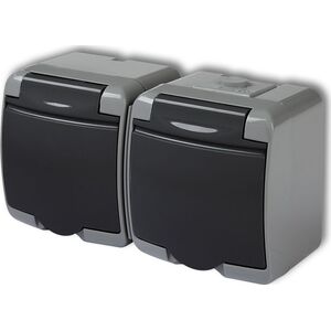 Karlik JUNIOR Gniazdo podwójne z/u (klapka grafitowa) popielaty / grafitowy 30GHE-2p 8366464 5903268581807