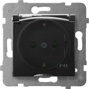 Ospel ARIA Gniazdo bryzgoszczelne z/u SCHUKO IP44 z przesłonami torów prądowych wieczko przezroczyste czarny metalik GPH-1USP/m/33/d 8367307 5907577484170