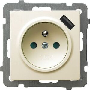 Ospel AS Gniazdo pojedyncze z uziemieniem z przesłonami torów prądowych, z ładowarką USB ecru GP-1GZPUSB/m/27 8374755 5907577493424