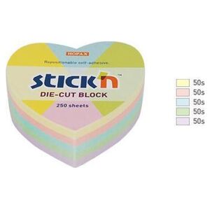 Stickn Notes serce, 64x67mm, mix 5 kol. pastelowych, 250kart. Stick"n 21835 10091275 4712759218358
