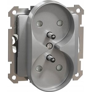 Schneider Electric Sedna Design, Gniazdo 2x2P+PE z przesłonami do systemu ramkowego, srebrne aluminium 10134646 3606481479563
