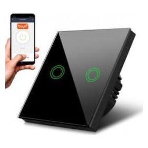 Maclean Włącznik dotykowy światła Maclean MCE714B podwójny, SMART, Tuya APP, szklany, czarny z okrągłym podśw. przycisku, 86x86mm 10799433 5902211124634