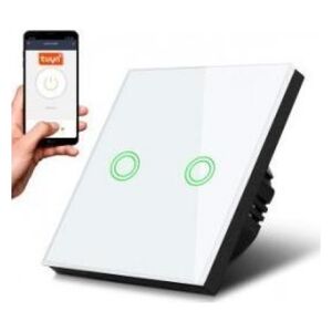 Maclean Włącznik dotykowy światła Maclean MCE714W podwójny, SMART, Tuya APP, szklany, biały z okrągłym podśw. przycisku, 86x86mm 10799435 5902211124672