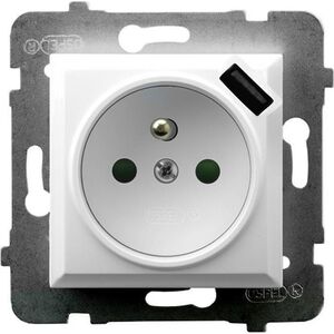 Ospel Gniazdo pojedyncze Ospel Aria GP-1UZPUSB/m/00 z uziemieniem z przesłonami z ładowarką USB 2,1A białe 10800236 5907577491611