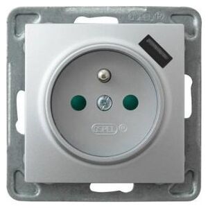 Ospel Gniazdo pojedyncze Ospel Impresja GP-1YZPUSB/m/18 z uziemieniem z przesłonami z ładowarką USB 2,1A srebrne 10800238 5907577494643