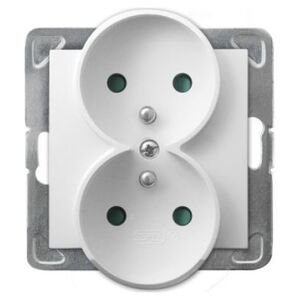 Ospel Gniazdo podwójne Ospel Impresja GP-2YRAZP/m/00 z uziemieniem z przesłonami do ramek Prestige białe 10800349 5907577480738