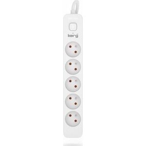 Kerg Przedłużacz KERG z wyłącznikiem-5 gniazd-biało-szary-1,5m-10A-H05VV-F-3x1,0mm2 12613462 5901791150156