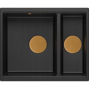 Zlewozmywak GraniteQ QUADRON | LOGAN 150 | granitowy zlewozmywak kuchenny CZARNY mat + MIEDŹ PVD | wymiary: 56 x 46 x 22 cm | 1,5-komorowy podwieszany | podbudowa szafki od: 60 cm 12945698 5904310998802