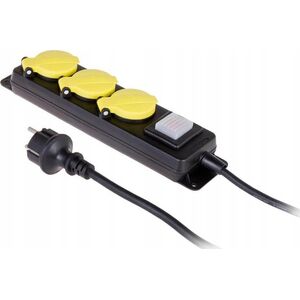 AWTools AWTOOLS PRZEDŁUŻACZ WARSZTATOWY CZARNY 3 GNIAZDA 3,0m Z UZIEMIENIEM, WYŁĄCZNIK  IP44 3x1,5mm 13297618 5903678620387