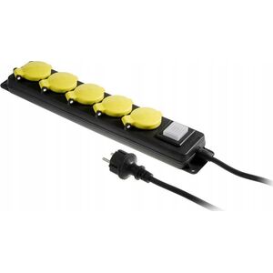 AWTools AWTOOLS PRZEDŁUŻACZ WARSZTATOWY CZARNY 5 GNIAZD 5,0m Z UZIEMIENIEM, WYŁĄCZNIK  IP44 3x1,5mm 13297621 5903678620417