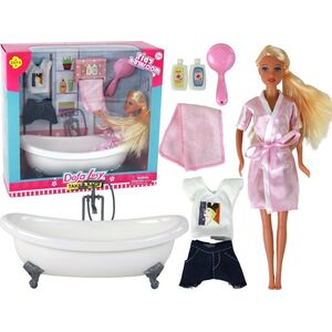 LeanToys Lalka Dla Dzieci Długie Blond Włosy Szlafrok Różowy Wanna Łazienka 13674714 5905515352543