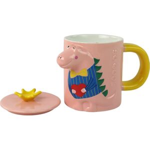 LeanToys Kubek Z Przykrywką Dinozaur Różowy Dinozaur 400 ml 13675541 5905884452981