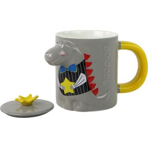 LeanToys Kubek Ceramiczny z Pokrywką Szary Dinozaur 400 ml 13675545 5905884452998