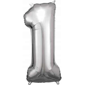 AMSCAN Balon foliowy Duża cyfra 1 srebrna 38x86cm N34 spakowany 9906286 13813504 192937142189